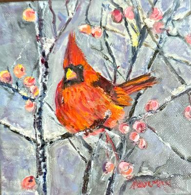 Male Cardinal with berries(sold)