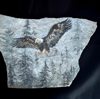 SOLD-Flying Eagle over Snowy Pines